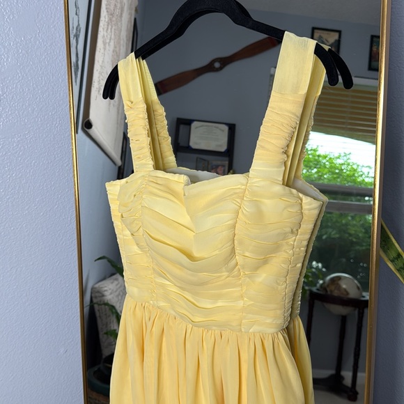 Post Meridiem Small Dress Draped Bodice Chiffon Midi Yellow S - Picture 6 of 7